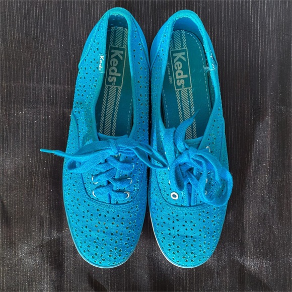 Turquoise Blue Eyelet Lace Keds, size 7 - Picture 2 of 6